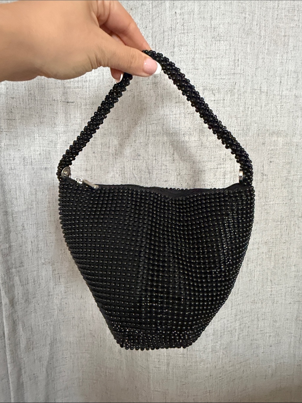 Black Beaded Shoulder Bag - Unbranded Elegant Evening Purse